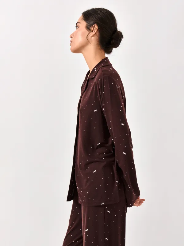 Women's shirt, homewear, size L, with long sleeves, polyester, black, Stars, Daisy, image-3