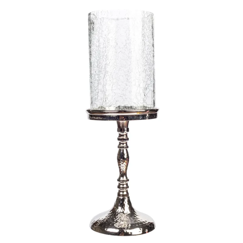 Candle holder, 32 cm, on a leg, glass / metal, silver, Fantastic R