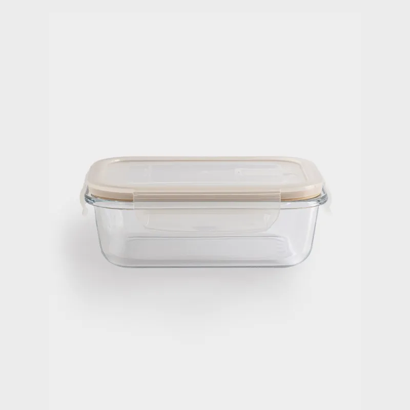 Container, 1 L, with clips, with valve, glass T / plastic, rectangular, Soft kitchen