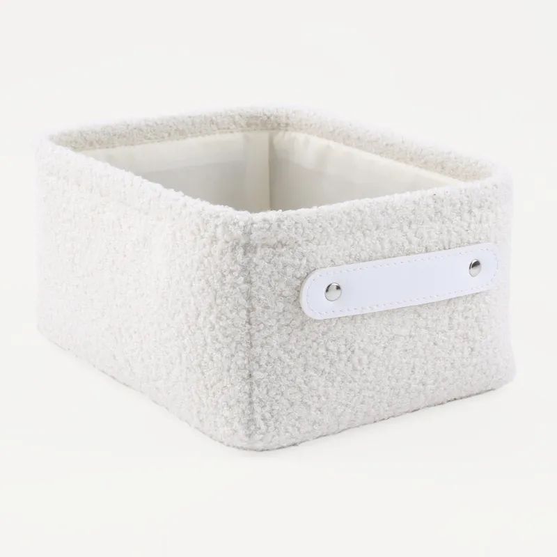 Storage basket, 25x19x12 cm, with handles, boucle, rectangular, milk, Boucle, image-1