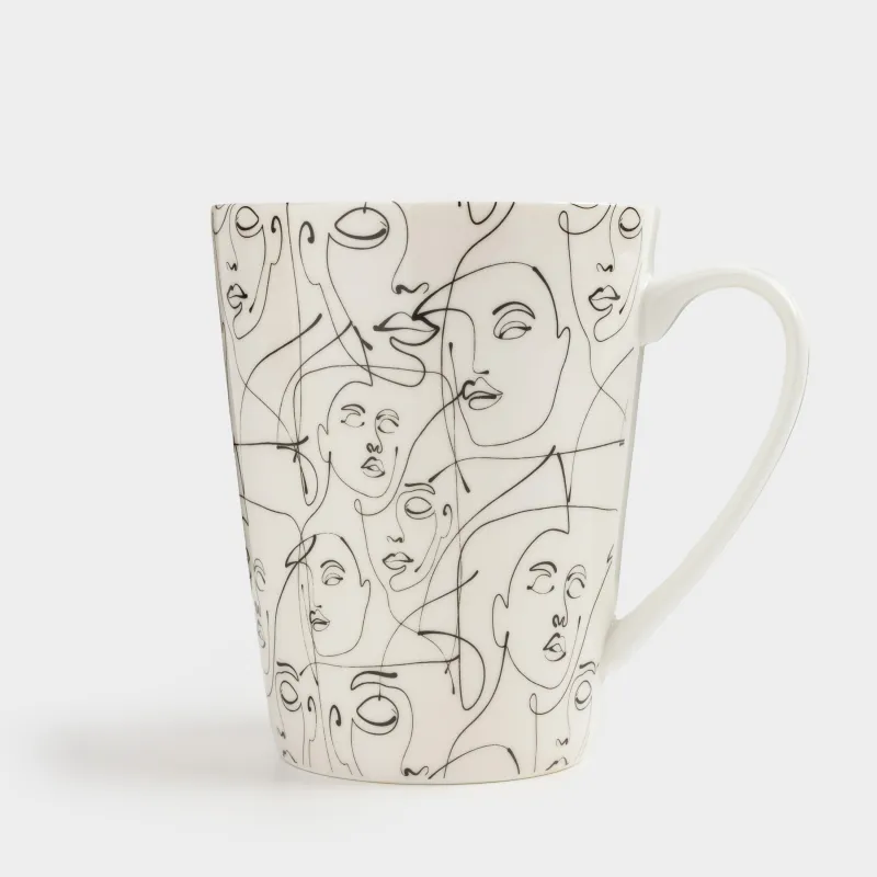 Mug, 420 ml, Porcelain N, Milk, Abstract faces, Face, image-2
