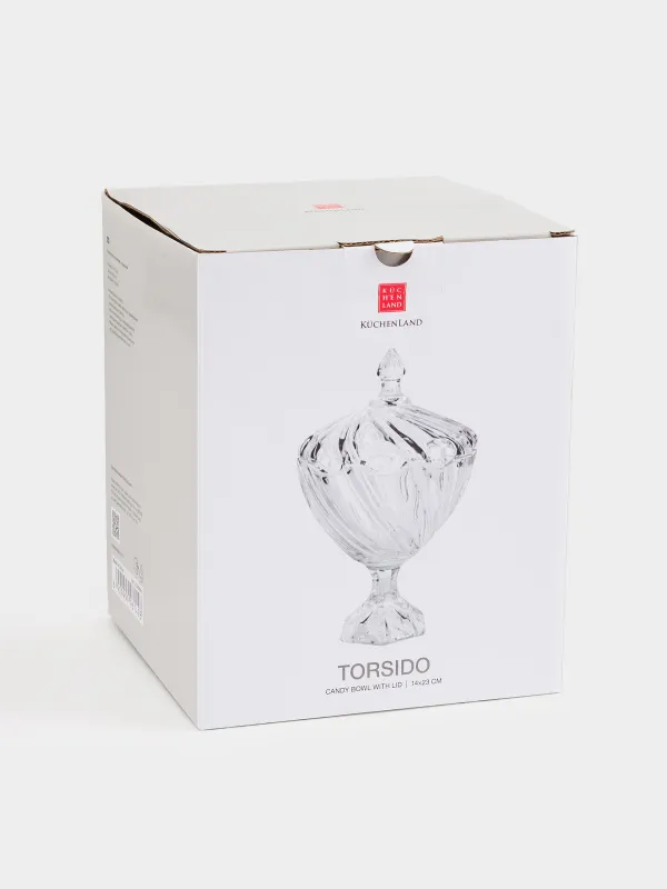 Candy bowl, 14x23 cm, 480 ml, on a leg, with a lid, glass R, Torsido, image-5