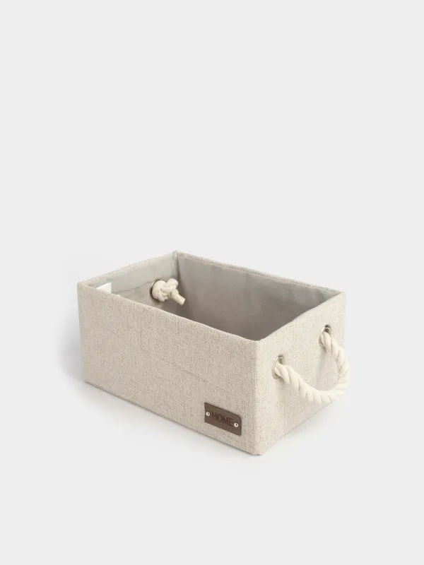 Storage basket, 28x18x13 cm, with handles, polyester, rectangular, Beige, Everyday, image-4