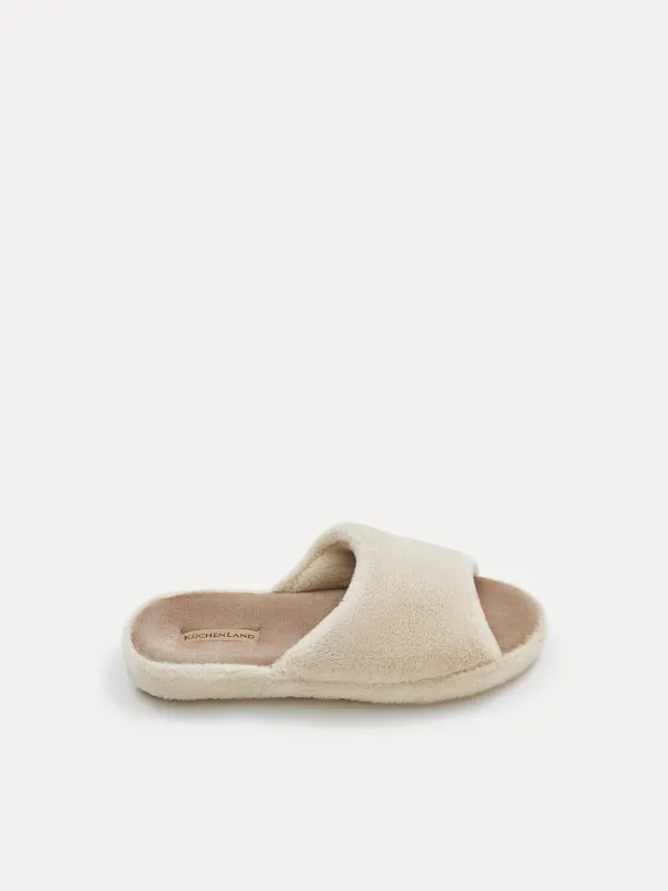 Women's slippers, homewear, size 36-37, faux fur/velour, beige-brown, Faux, image-0