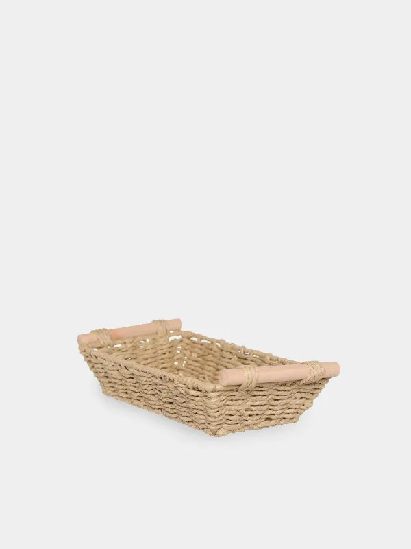 Storage basket, 25x15 cm, braided, with handles, cellulose, rectangular, Braided, image-1