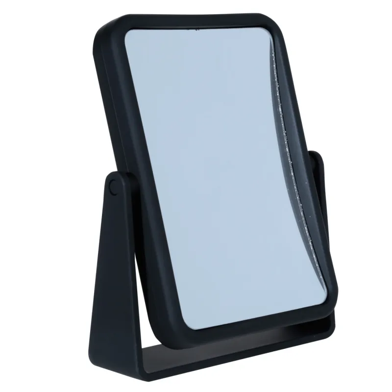 Table mirror, 17 cm, double-sided, plastic, rectangular, black