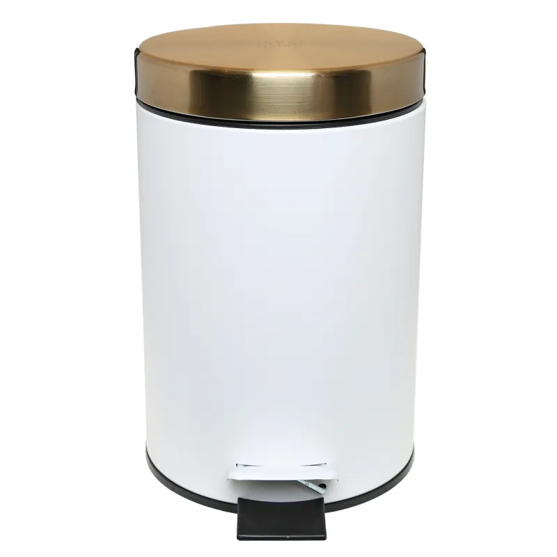 Trash can, 3 L, with pedal, metal, white and gold, Freya