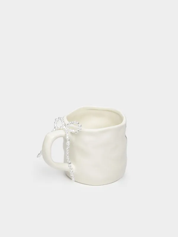 Mug, 400 ml, ceramic / beads, milky, Bow, Pearl Antarctica, image-1