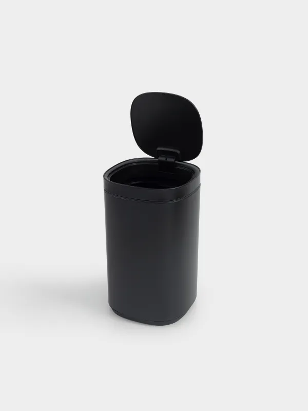 Trash can, 30 l, with lid opening button, metal / plastic, black, Total white, image-1