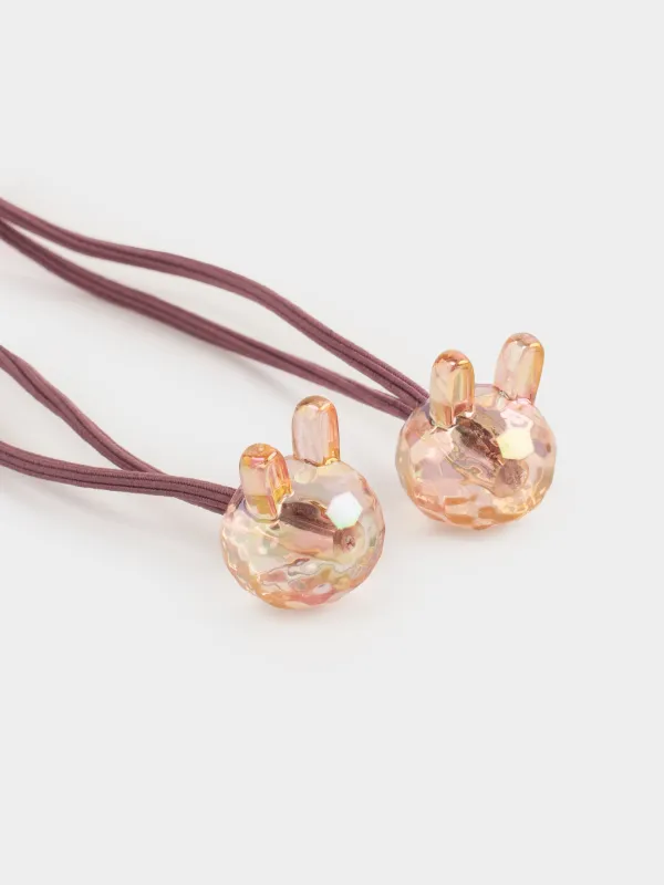 Elastic hair band, 9 cm, 2 pcs, Acrylic / polyester, Pink, Bunny, Gracile, image-2