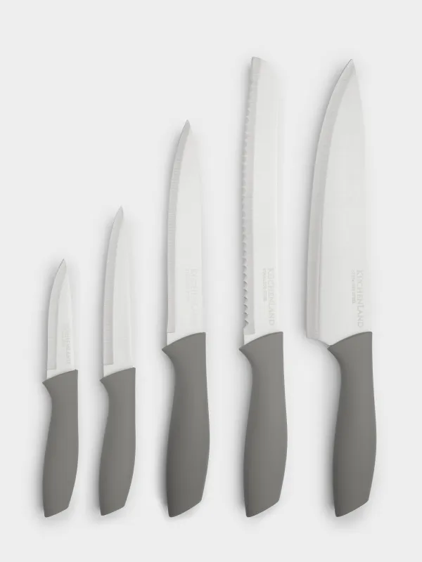 Knife set, 5 pr, in stand, steel / plastic, grey, Grey steel, image-2