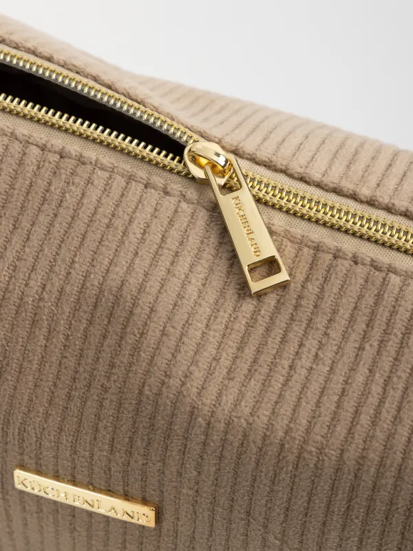 Makeup bag, 25x18 cm, ribbed, velvet, beige, Moire, image-4