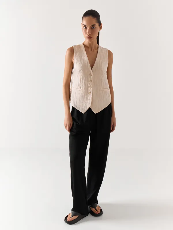 Women's vest, size S, with drawstrings, viscose / polyester, milky, Giselle, image-8