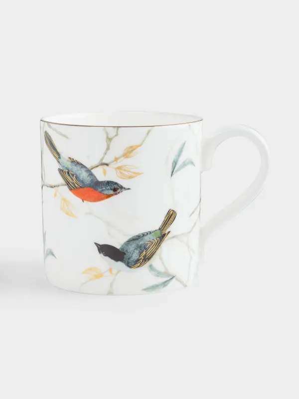 Mug, 330 ml, porcelain F, with golden edging, Warbler and tit, Paradise bird, image-0