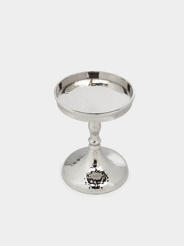 Candle holder, 26 cm, on a leg, glass / metal, silver, Craquelure, Fantastic R, image-2