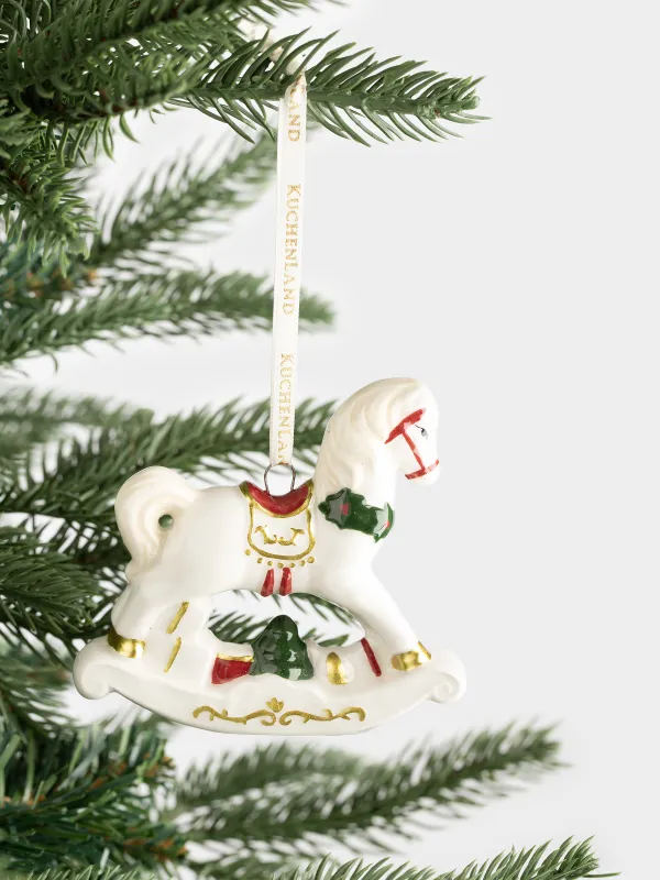 Christmas tree toy, 9 cm, ceramic, white, Rocking horse, Figure christmas, image-2