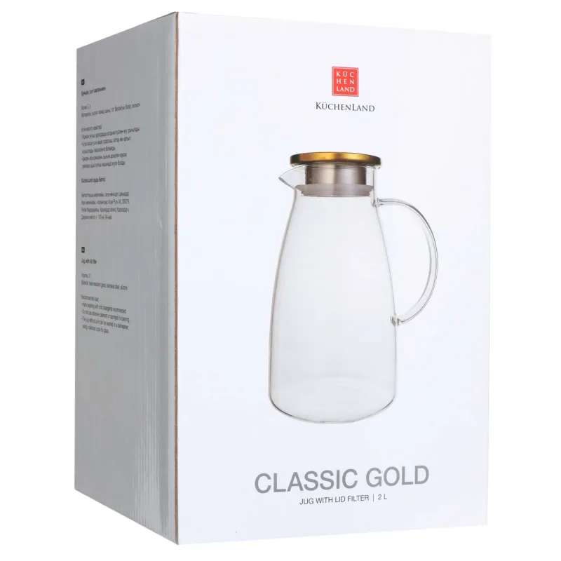 Jug, 2 l, with filter lid, glass B / steel, golden, Classic gold, image-4