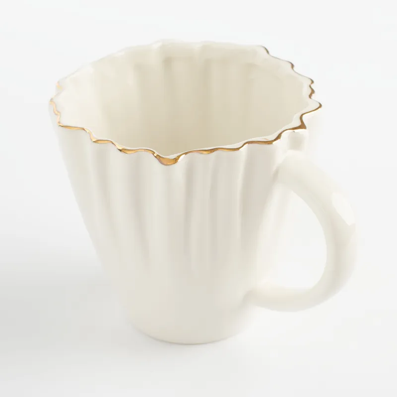 Mug, 400 ml, porcelain P, with golden edging, Crumpled effect, Crumple gold, image-2