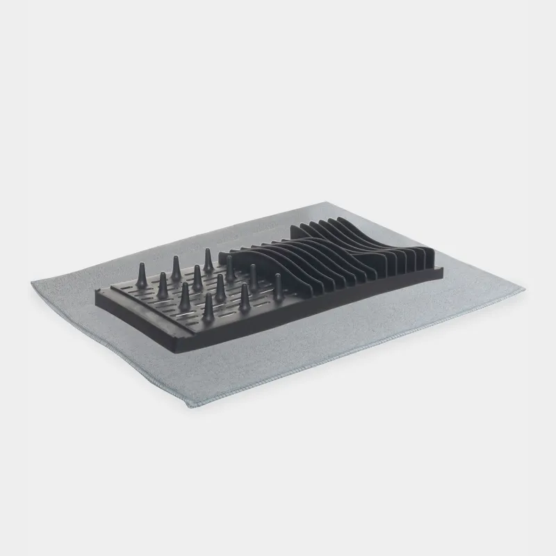 Dish drying mat with stand, 40x50 cm, microfiber / plastic, grey, Keeping, image-1