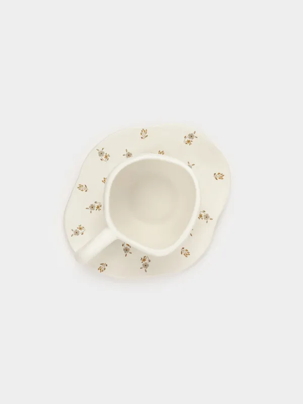 Tea pair, 1 person, 2 items, 460 ml, ceramics, milky, Vintage flowers, La flore, image-3