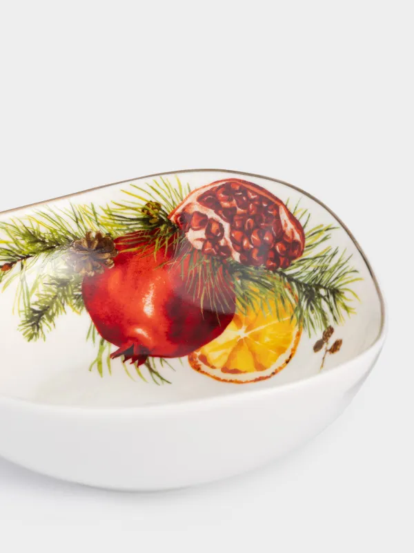Bowl, 14x5 cm, porcelain N, white, with golden edging, Pomegranates and orange, Christmas miracle, image-2