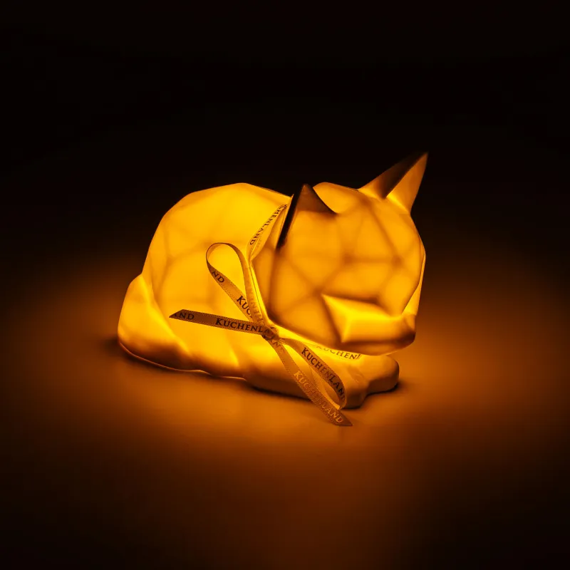 Decorative lamp, 13x9 cm, porcelain, white, Cat, Art modern, image-6
