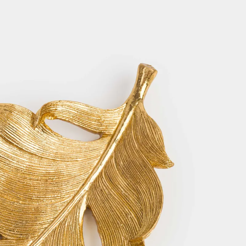 Decorative dish, 32x14 cm, polyresin, golden, Feather, Feather, image-4