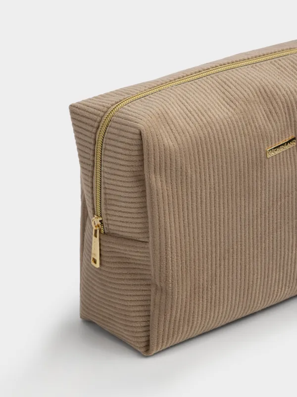 Makeup bag, 25x18 cm, ribbed, velvet, beige, Moire, image-2