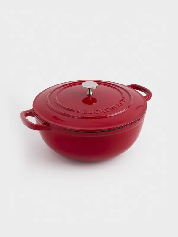 Cauldron, 27 cm, 4.5 l, with lid, cast iron, Red, Bright, image-1