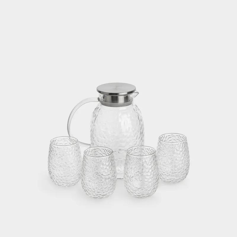 Set for drinks, 4 pers, 5 pr, used glass / steel, Litchi