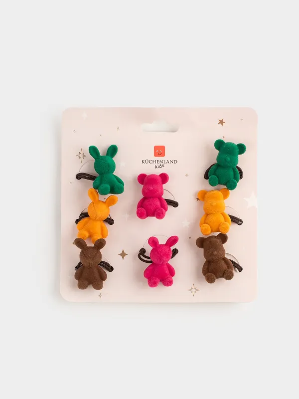 Hair bands, 3 cm, 8 pcs, polyester / plastic, colored, Bear / Bunny, Gracile, image-3