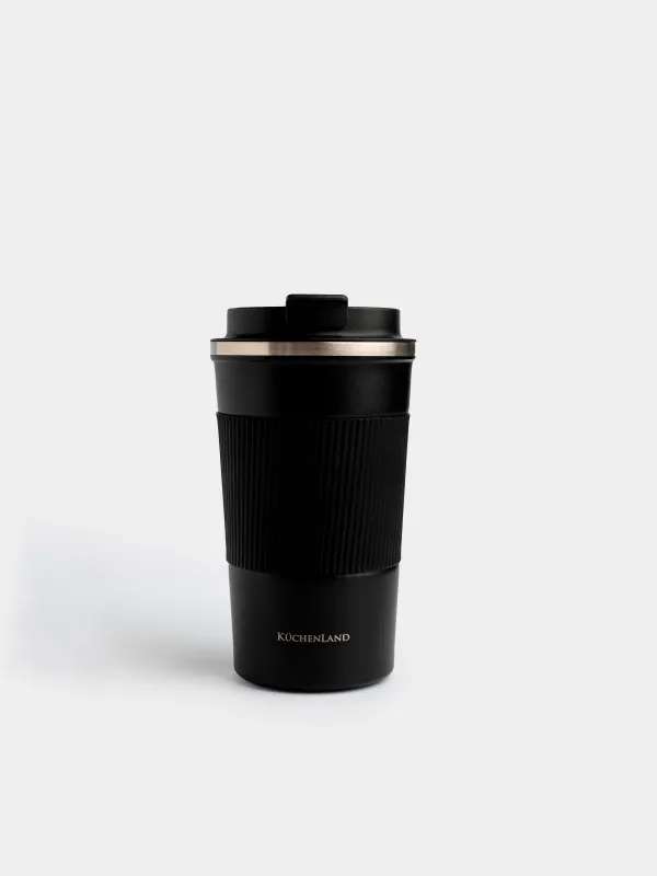 Thermo mug, 500 ml, with zarf, steel / plastic/silicone, black, Coffee life, image-1
