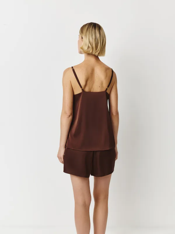 Women's top, homewear, size L, straps, polyester, brown, Derin, image-4