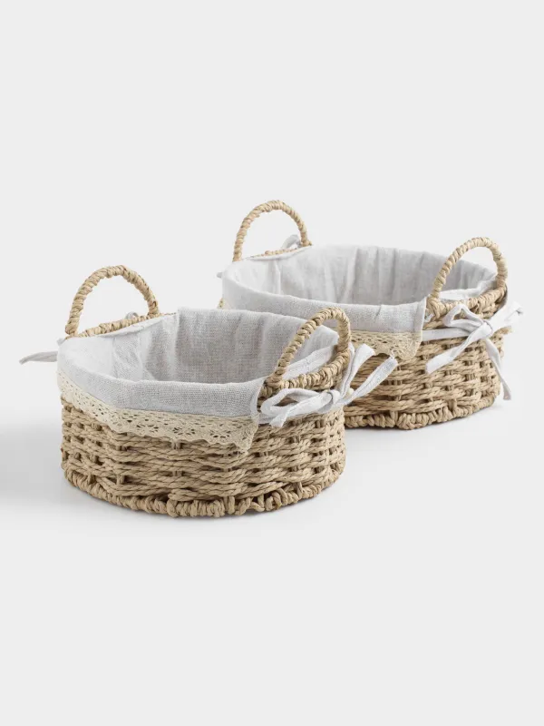 Storage basket set, 2 pieces, cellulose/cotton, round, Braided, image-3