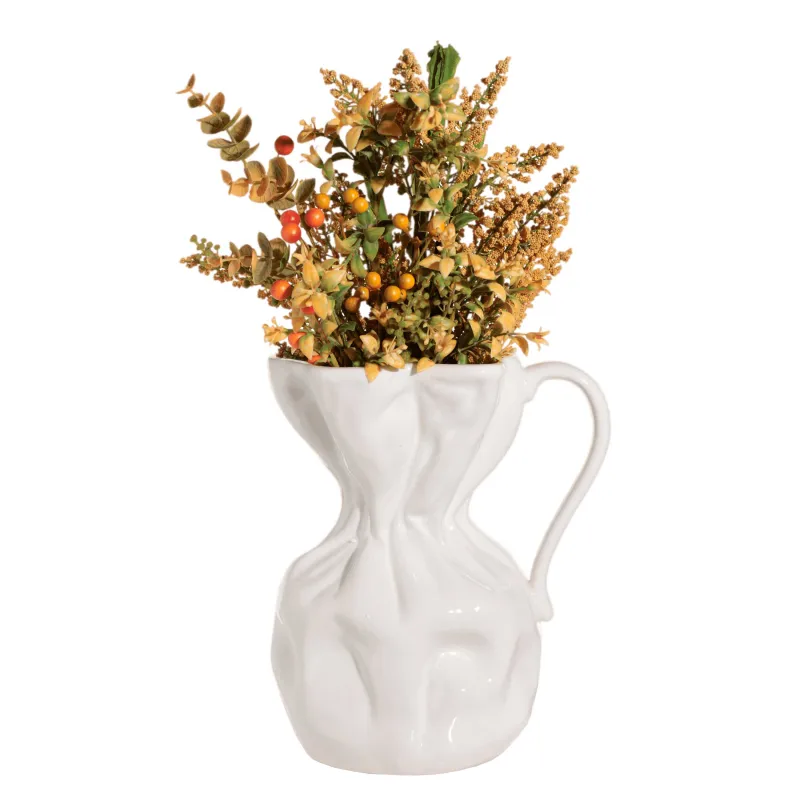 Flower vase, 25 cm, ceramic, White, Crumpled effect, Crumple, image-1