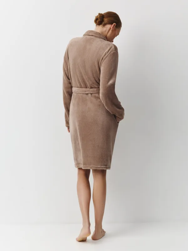 Women's robe, homewear, size S-M, Long sleeve, polyester, mocha, Drew, image-3