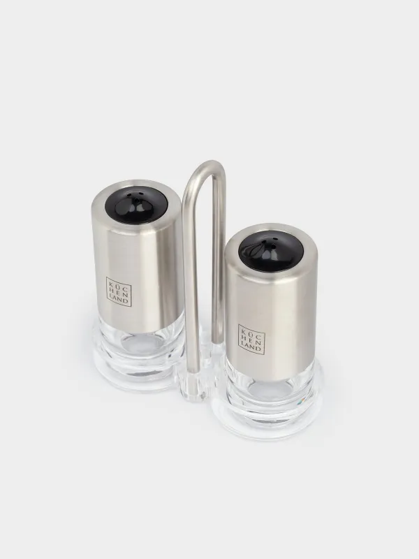 Salt and pepper set, 13 cm, on a stand, acrylic / steel, Spices, image-2