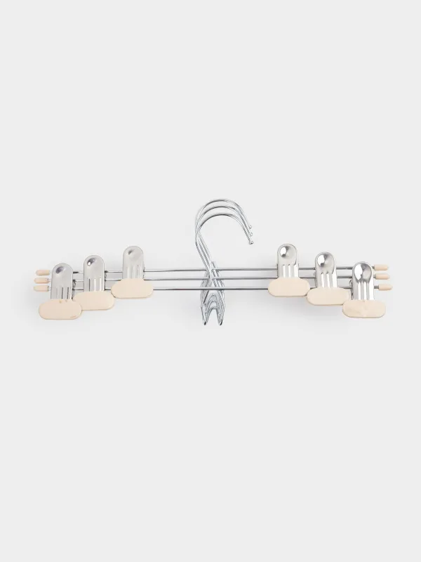 Hanger for trousers/skirts, 33 cm, 3 pcs, with clips, coated metal, beige, Colorful house, image-2