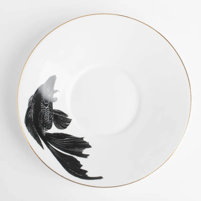 Tea pair, 1 pers, 2 items, 230 ml, porcelain P, white and golden, Fish, Goldfish, image-4