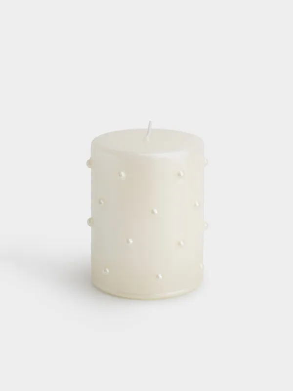 Candle, 8x9 cm, cylindrical, milky, Pearl, Pearl Antarctica, image-0