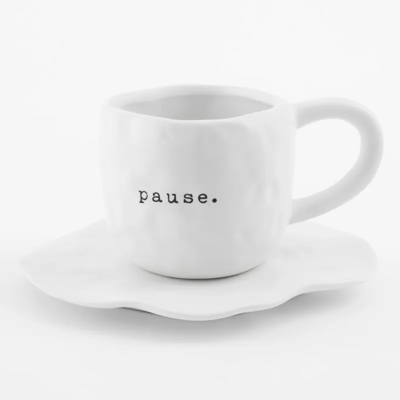 Tea pair, 1 person, 2 items, 450 ml, ceramic, white, Pause, Crumple font