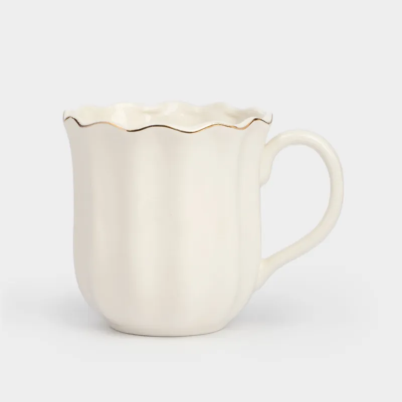 Mug, 400 ml, porcelain P, with golden edging, Wavy edge, Crumple gold