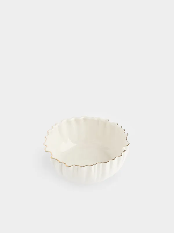 Salad bowl, 20x8 cm, 1,3 l, porcelain P, with golden edging, Crumpled effect, Crumple gold, image-1