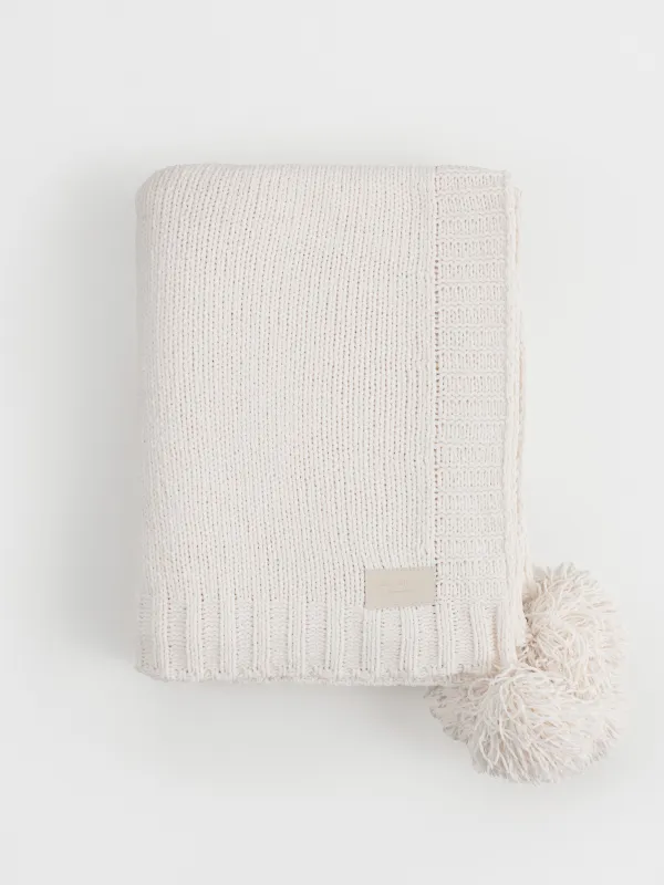 Blanket, 130x170 cm, with pompoms, chenille / lurex, milky, Chenill, image-0