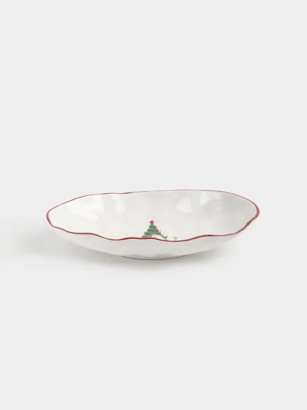 Dish, 31x18x6 cm, ceramic, oval, Horse with Christmas tree, Christmas tree, image-1