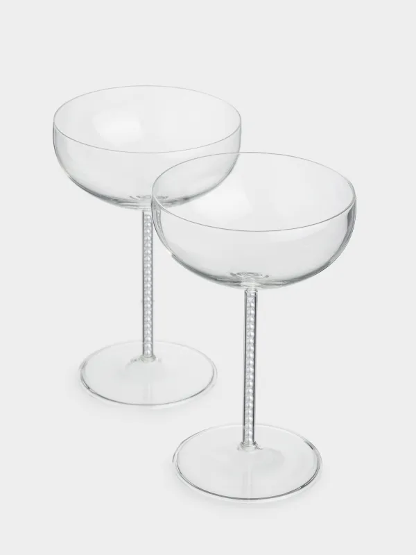 Drinking glass, 300 ml, 2 pcs, with pearls, glass / plastic, Crystal pearl, image-2