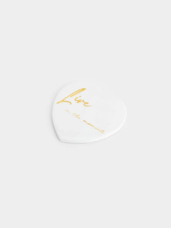 Coaster, 11x11 cm, ceramic / cork, White, Heart, Scroll, image-1