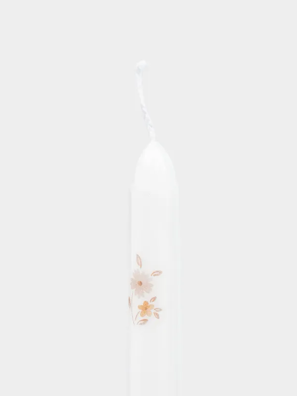 Candle, 25 cm, thin, white, Vintage flowers, La flore, image-3