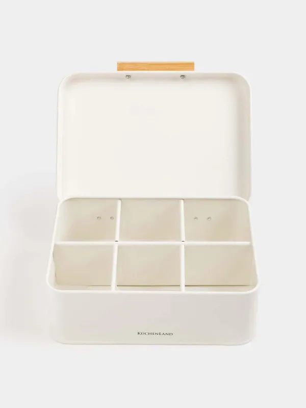 Tea storage box, 22x17 cm, 6 compartments, metal / wood, rectangular, milky, Course, image-3