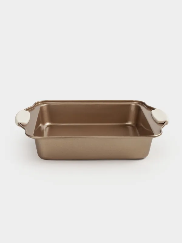Baking dish, 28x22 cm, with handles, steel / silicone, square, copper, Resto , image-1